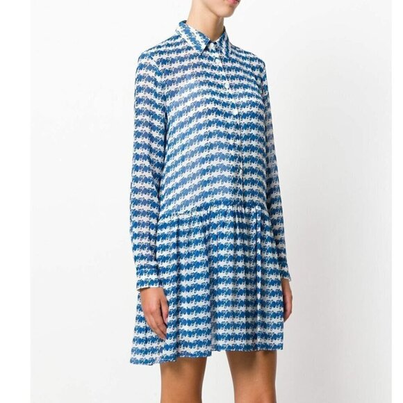 Opening Ceremony Silk Dress Blue Stripe Pleated Drop Waist Long Sleeve 8 - Picture 6 of 11